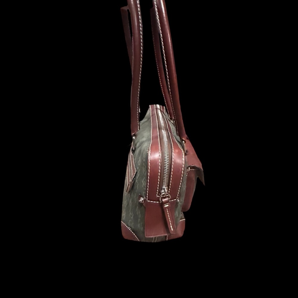 Rooney & Bourke Vintage Shoulder Bag Green Canvas with Brown Leather Trim/Accent - Picture 7 of 17